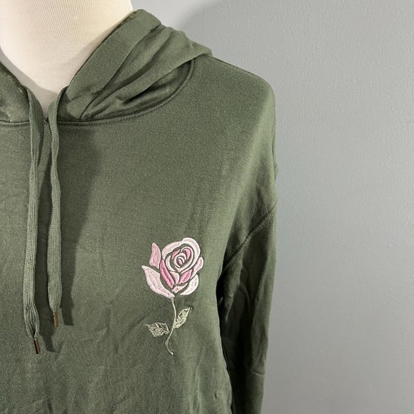 NWT SPLENDID Olive Green Hooded Sweater with Rose (XS) - Picture 3 of 8